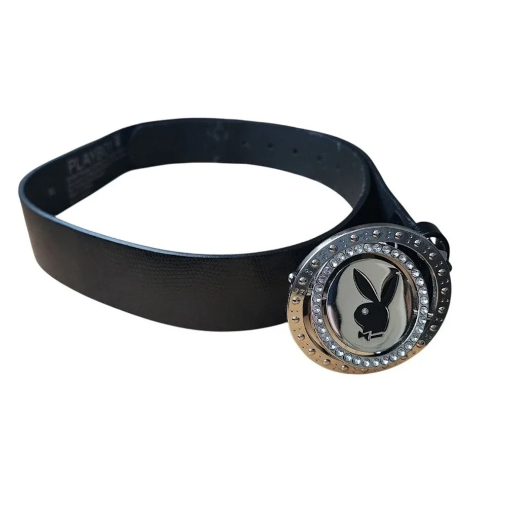 PLAYBOY Y2K‎ Black Belt Rhinestone Logo Buckle 2006 Size XL